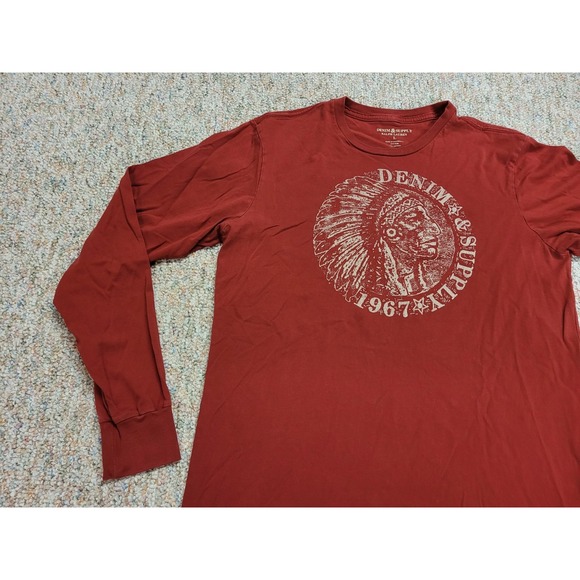 Denim & Supply Ralph Lauren Shirt Mens Large Red Indian Native Long Sleeve Tee - Picture 4 of 11